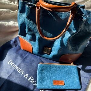 Dooney Bourke Brenna Pebbled Leather Satchel Large Handbag Blue with Coin Purse